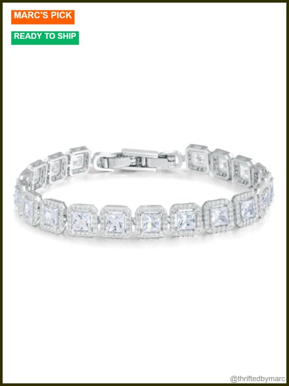 Square Tennis Bracelet Cubic Zirconia 6.5 Inch Classic Buckle Clasp